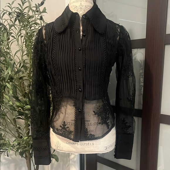 Black Lace Embroidered Top - Picture 1 of 5